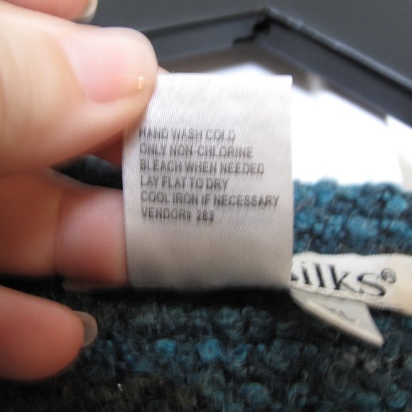 VINTAGE - WINTER SILKS - Silk Wool Blend Turquoise Full Zip Cardigan - Picture 4 of 12